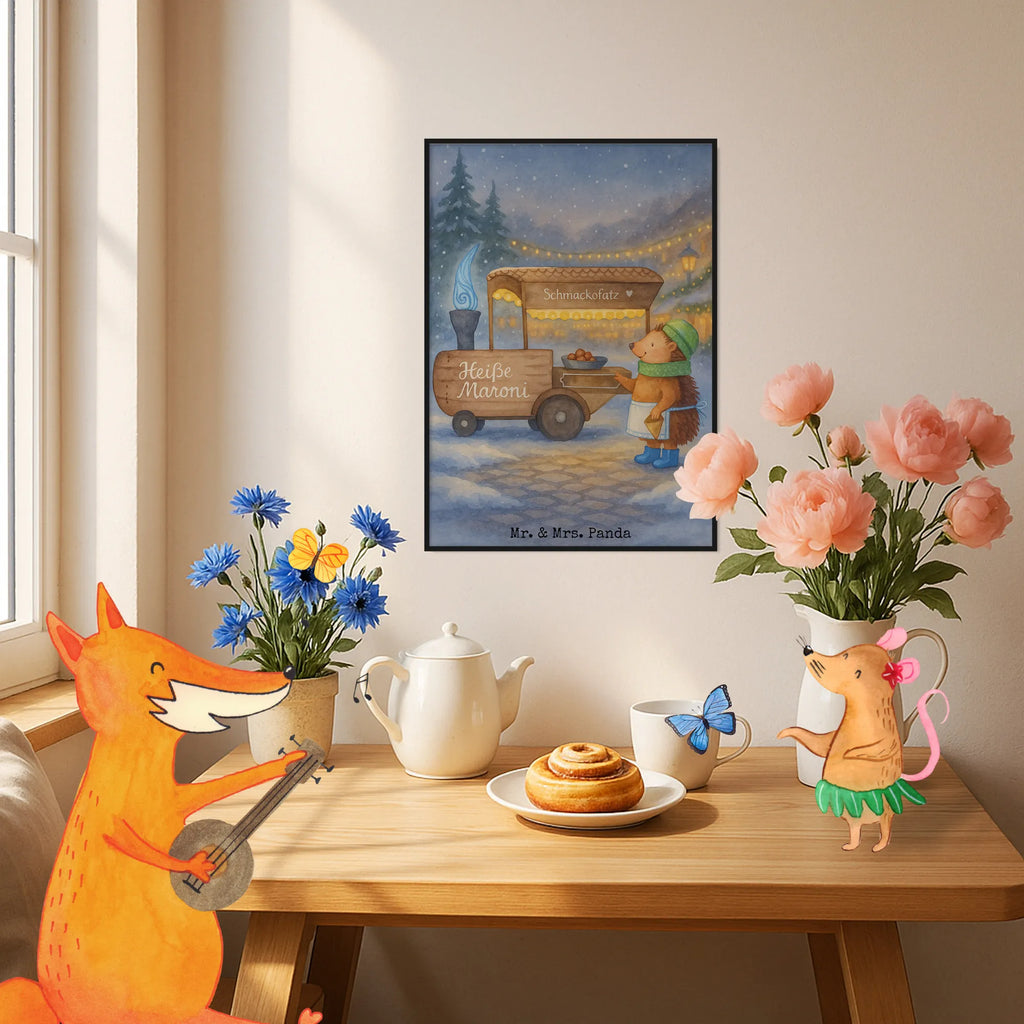 Poster hedgehog Chestnuts Design Winter, Christmas, Christmas time, snow