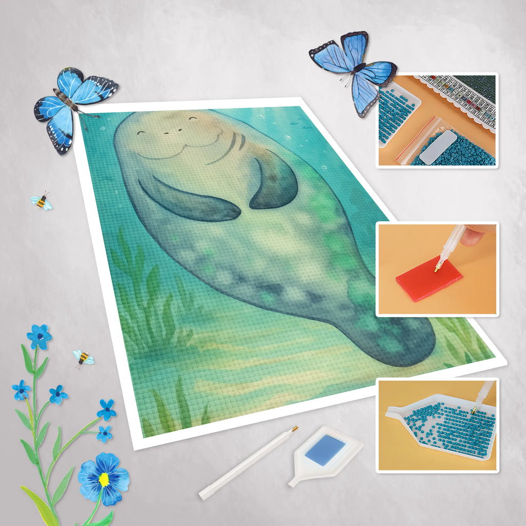 Diamond Painting manatee happy Design Seafood, aquatic animals, ocean, sea, fish, shells, corals, reef, whale, narwhal, sea urchin, lobster, platypus, turtle, manatee, crocodile, orca, shrimp, gifts for seafood lovers, water world, underwater animals, underwater world, vacation, deep sea, seafood fans, gift ideas, seafood decoration, seafood posters, Girlfriend, Respect, Lovesickness, Manatees, New beginning, Satisfaction, New start, Self-love, Carefulness, Manatee