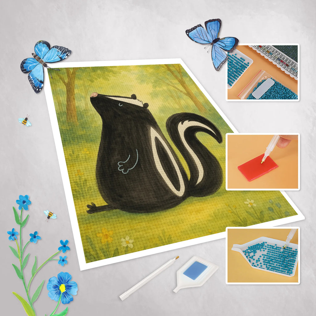 Obraz diamentowy skunks siedzenie Design Stinktier, Skunk