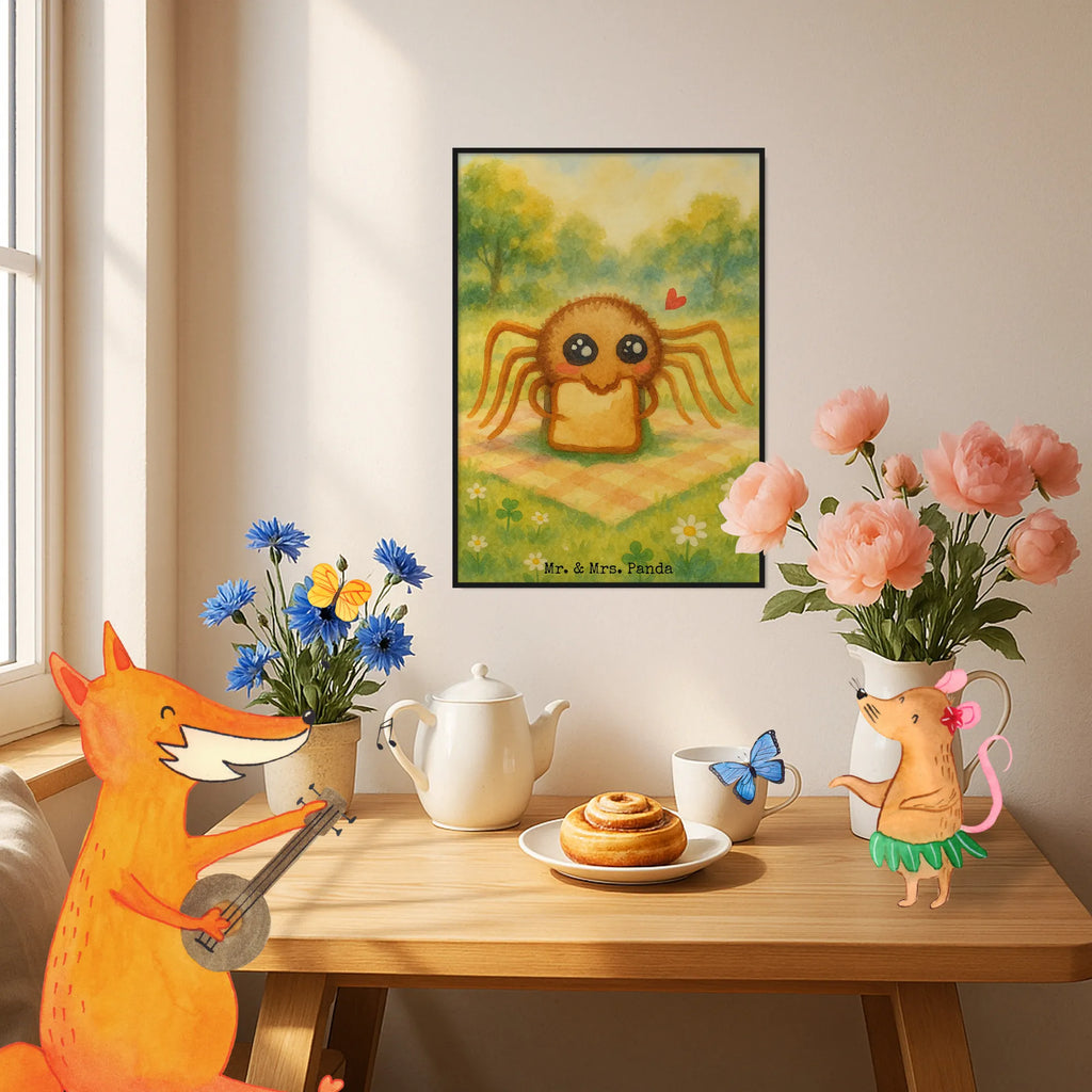 Poster Spinne Agathe Sandwich Design Kinderposter, Wanddeko Bild, Wanddekoration, Bild, Wanddeko, Poster, Kunstdruck, Küchenposter, Designposter, Mr. & Mrs. Panda Poster, Raumdekoration, Posterdruck, Wandposter, Handgemaltes Poster, Spinne Agathe, Spinne, Agathe, Videos, Merchandise, Alles wird gut, Mut, Verfressen, Hungrig, Hunger, Glück, Lebensfreude