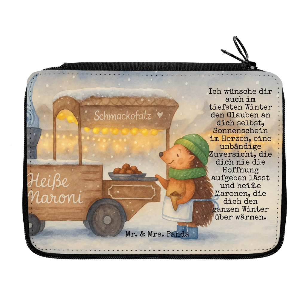 Leather folder hedgehog Chestnuts Design pencil case, primary school, child, pupil, motif, enrolment, pen roll, pencil bag, gift, school, Winter, Christmas, Christmas time, snow