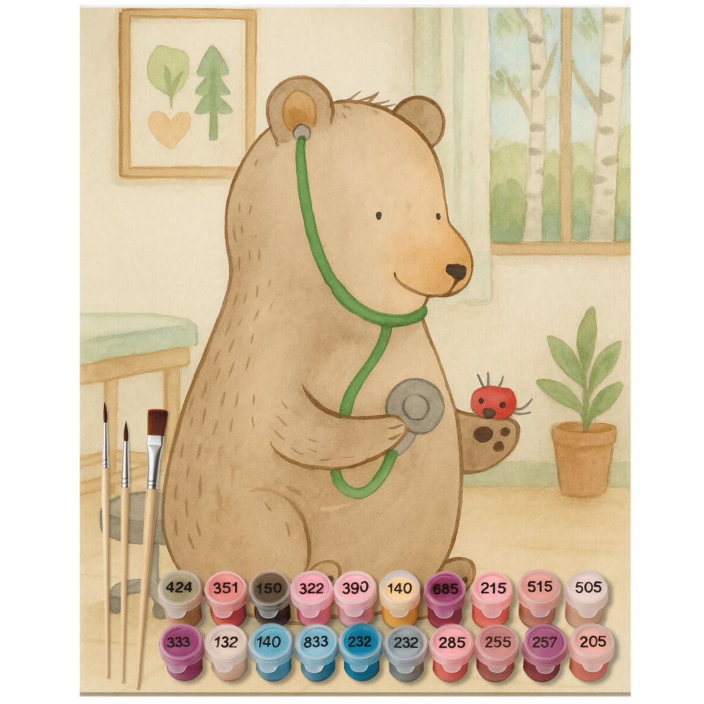 Malen nach Zahlen Bär Arzt Design Künstler, Kreativität, Malen, Baseln, Kunstwerk, Malen nach Zahlen, Bastelidee, Ausmalbild, DIY, Bär, Teddy, Teddybär, Arzt, Ärztin, Professorin, Doktor, Doktorin, Professor