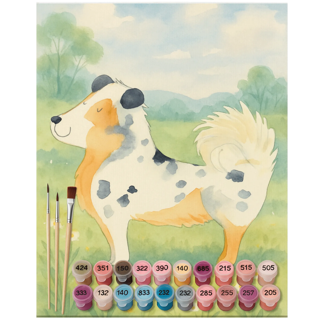 Paint by Numbers Dog Australia Shepherd Design Bastelidee, DIY, Ausmalbild, Baseln, Kreativität, Malen nach Zahlen, Malen, Künstler, Kunstwerk, Hund, Hundemotiv, Haustier, Hunderasse, Tierliebhaber, Hundebesitzer, Sprüche, Familienhund, Spruch, Australien Shepherd, Hundeliebe, Shepherd