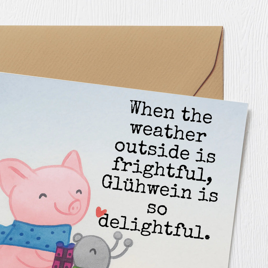 Deluxe Card Glow Pig Snuggle Design Winter, Christmas, Christmas time, snow