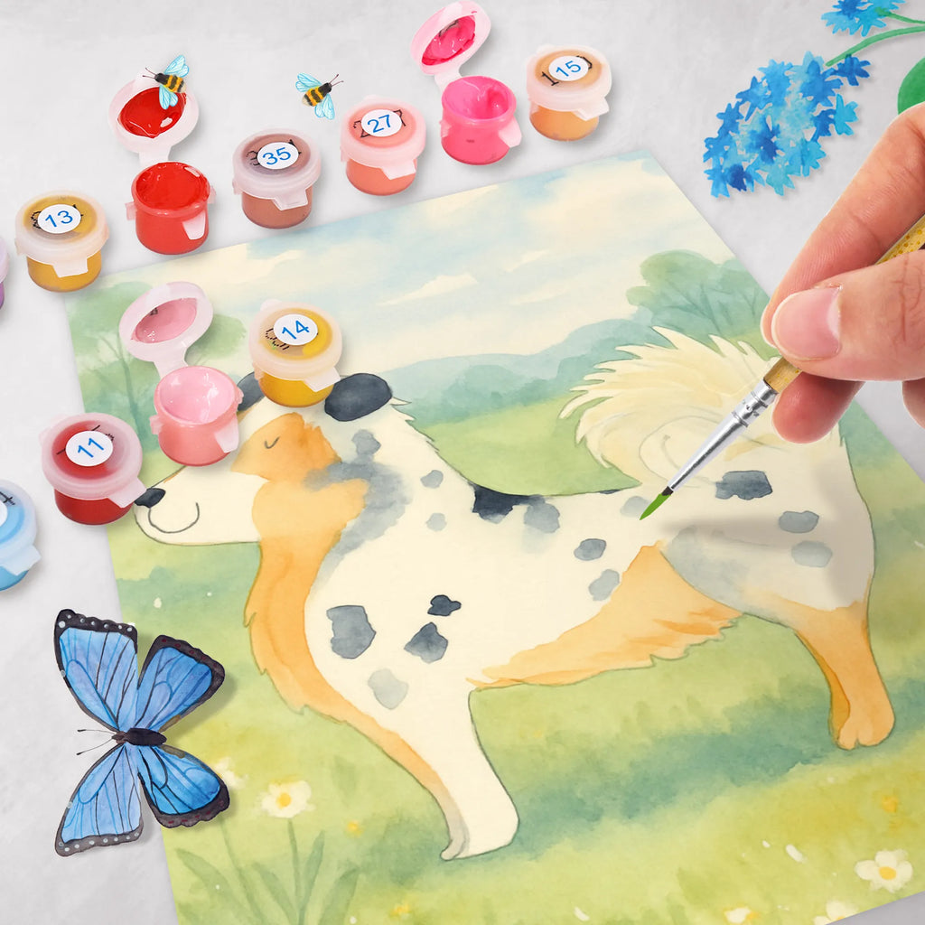 Paint by Numbers Dog Australia Shepherd Design Bastelidee, DIY, Ausmalbild, Baseln, Kreativität, Malen nach Zahlen, Malen, Künstler, Kunstwerk, Hund, Hundemotiv, Haustier, Hunderasse, Tierliebhaber, Hundebesitzer, Sprüche, Familienhund, Spruch, Australien Shepherd, Hundeliebe, Shepherd