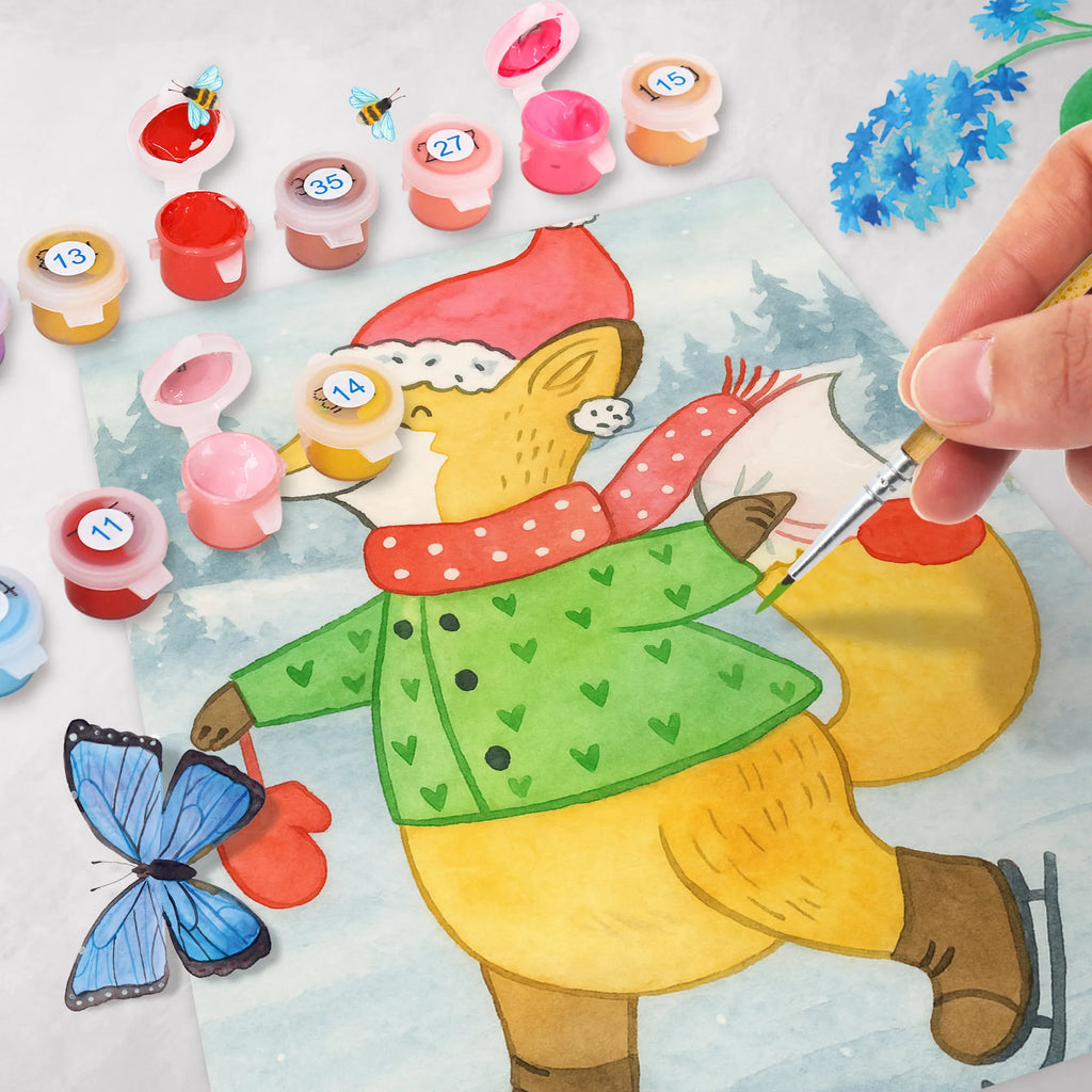 Paint by Numbers Fox skates Design Winter, Christmas, Christmas time, snow, fir tree, christmas, christmas tree, winter, santa claus, christmas time, christmas days, christmas eve, christmas present