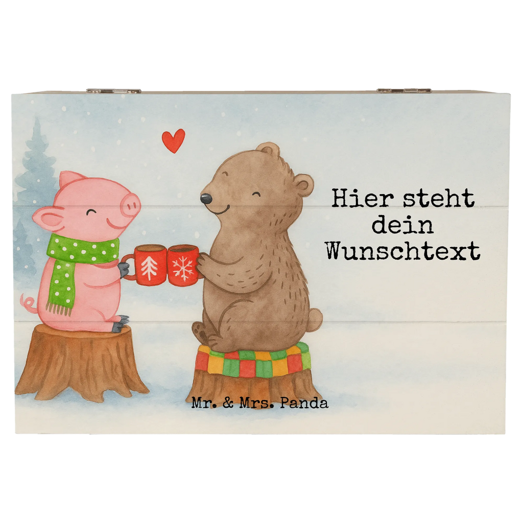 Personalised wooden chest Glowing Pig Bash Design Winter, Christmas, Christmas time, snow