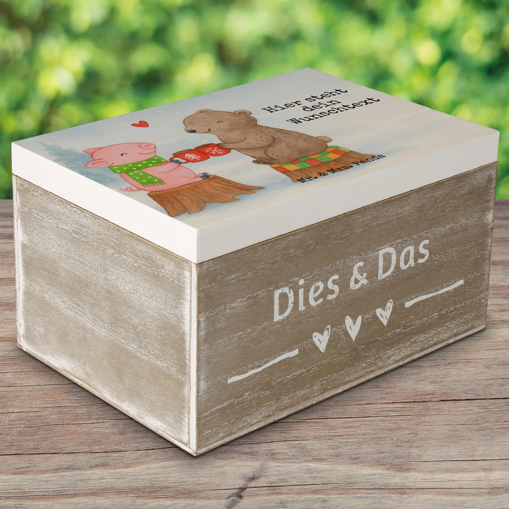 Personalised wooden chest Glowing Pig Bash Design Winter, Christmas, Christmas time, snow