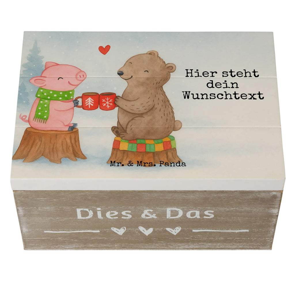 Personalised wooden chest Glowing Pig Bash Design Winter, Christmas, Christmas time, snow