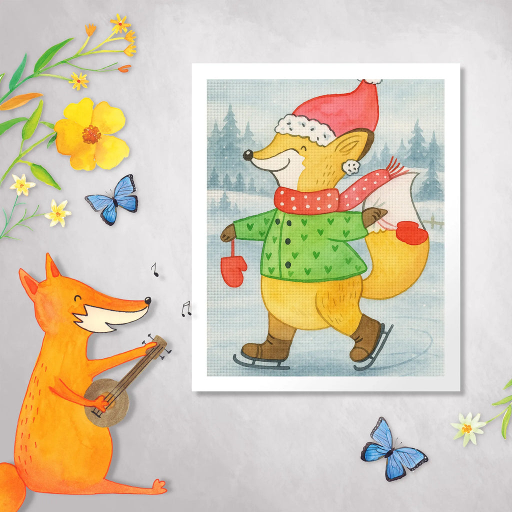 Diamond Painting Fox skates Design Winter, Christmas, Christmas time, snow, christmas present, christmas time, christmas tree, christmas eve, santa claus, fir tree, christmas days, christmas, winter