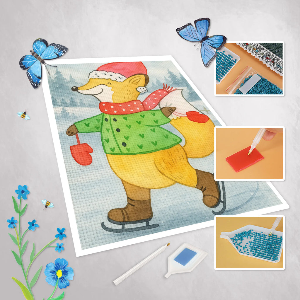 Diamond Painting Fox skates Design Winter, Christmas, Christmas time, snow, christmas present, christmas time, christmas tree, christmas eve, santa claus, fir tree, christmas days, christmas, winter