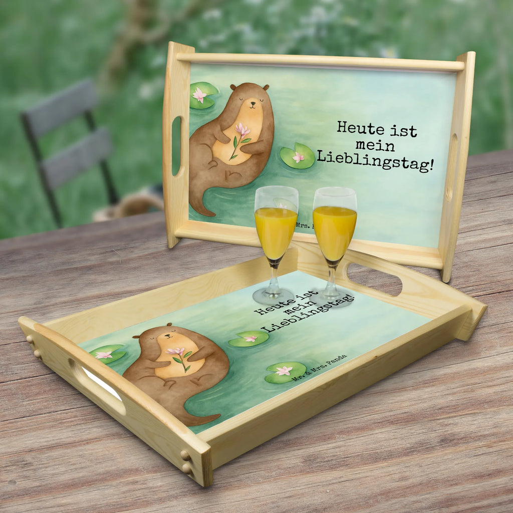 Serviertablett Otter Seerose Design Serviertablett, Tablett, Holztablett, Küchentablett, Dekotablett, Frühstückstablett, Otter, Fischotter, Seeotter, Otter Seeotter See Otter