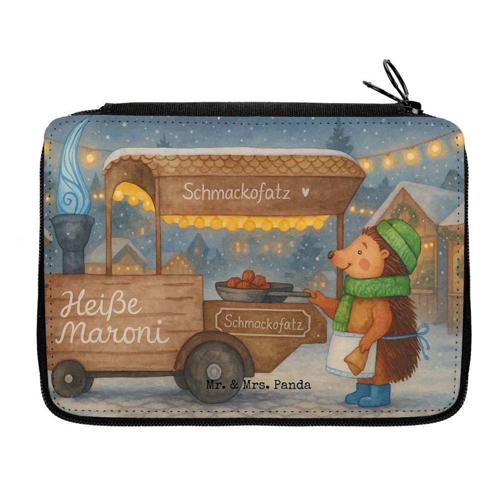 Leather folder hedgehog Chestnuts Design pencil case, primary school, child, pupil, motif, enrolment, pen roll, pencil bag, gift, school, Winter, Christmas, Christmas time, snow