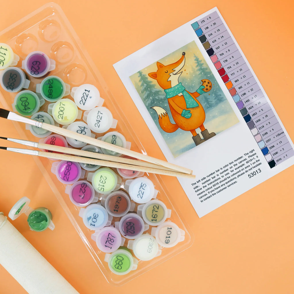 Paint by Numbers Fox biscuit Design Kunstwerk, Kreativität, Malen, DIY, Malen nach Zahlen, Künstler, Ausmalbild, Baseln, Bastelidee, Fuchs, Füchse, Backen Spruch, Winter, Weihnachtszeit, Kekse, Plätzchen, Liebe, Küche Deko