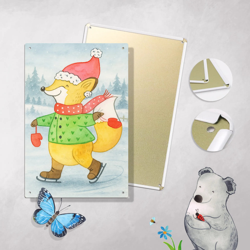 Paint by Numbers Metal Sign Fox skates Design Winter, Christmas, Christmas time, snow, christmas tree, fir tree, christmas eve, christmas days, christmas, christmas present, santa claus, christmas time, winter