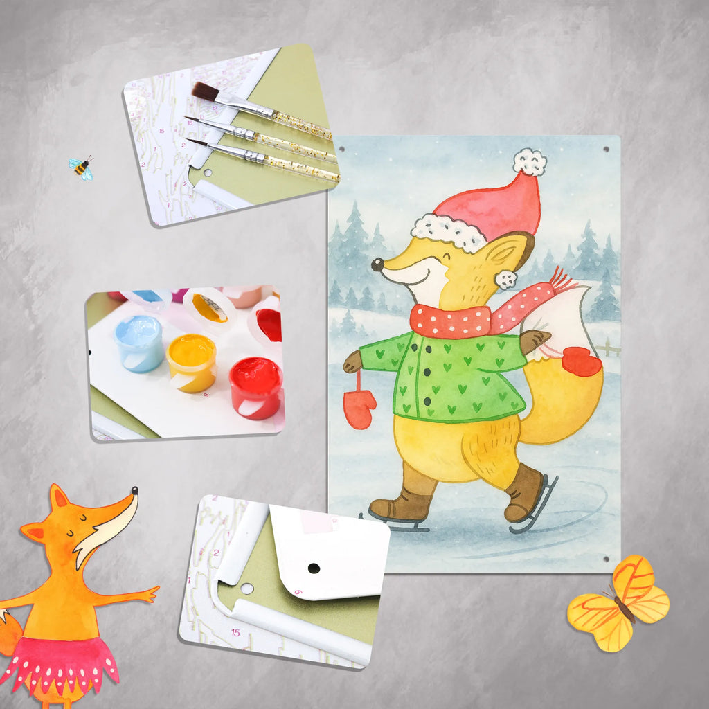 Paint by Numbers Metal Sign Fox skates Design Winter, Christmas, Christmas time, snow, christmas tree, fir tree, christmas eve, christmas days, christmas, christmas present, santa claus, christmas time, winter