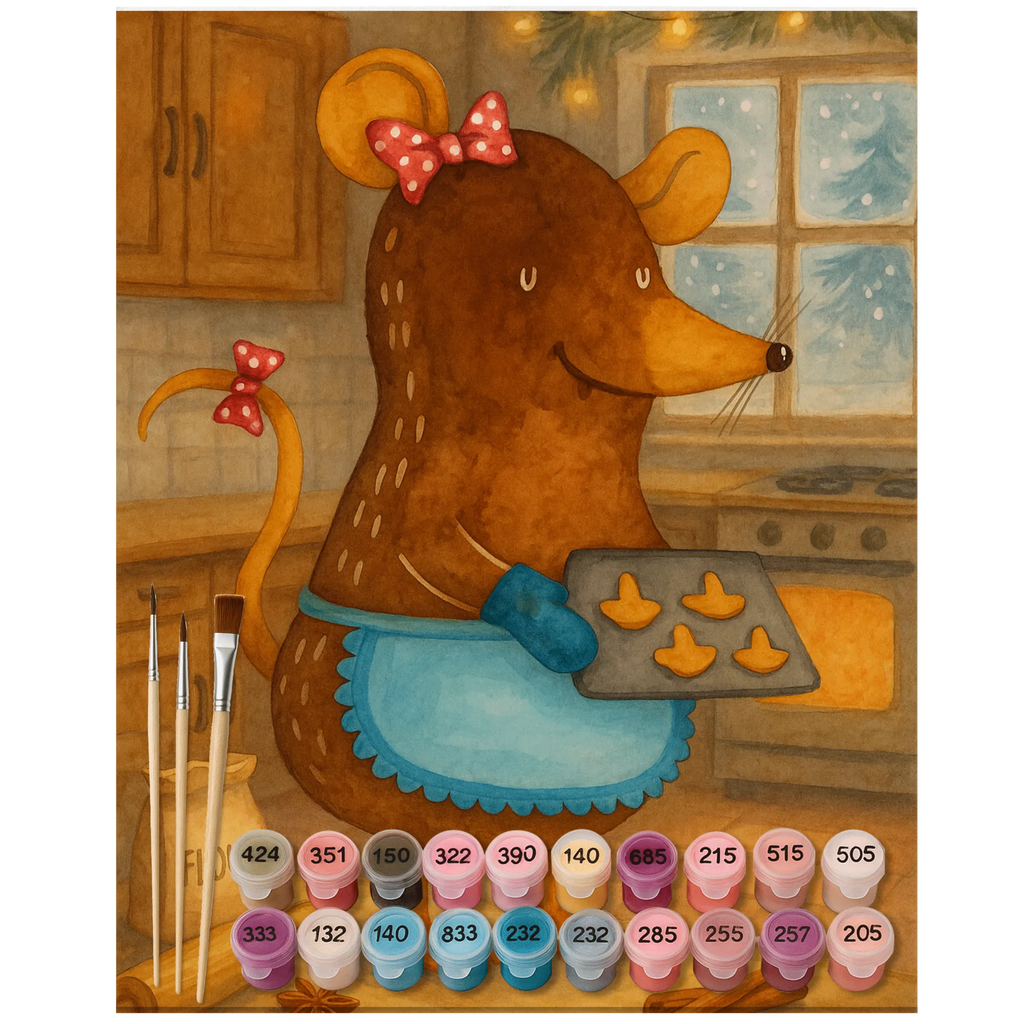 Malowanie według numerów Mysz ciastka Design Zima, Boże Narodzenie, dekoracje świąteczne, Mikołaj, Adwent, Wigilia, zimowy motyw