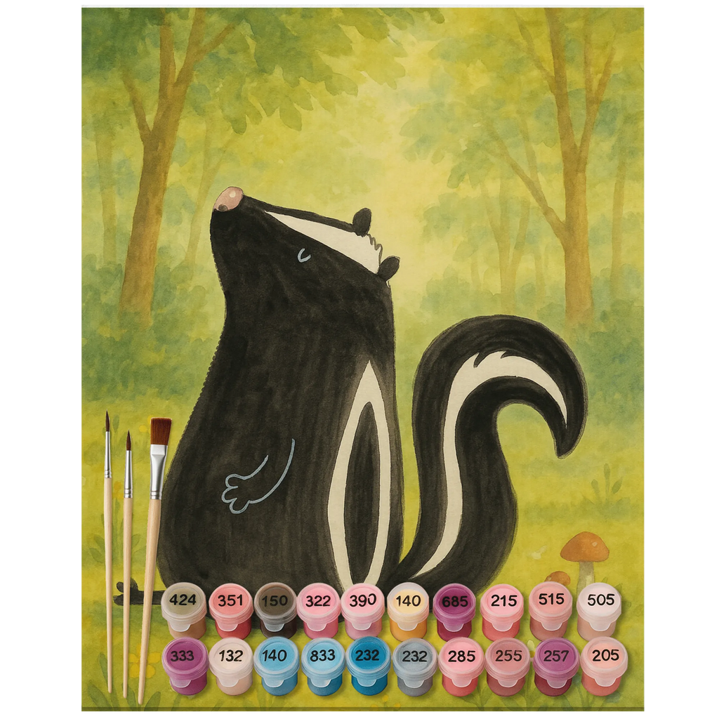 Malen nach Zahlen Stinktier Sitzen Design Kreativität, Malen nach Zahlen, Baseln, Künstler, Malen, Kunstwerk, DIY, Bastelidee, Ausmalbild, Stinktier, Skunk, Stinker, Raubtier, Besserwisser, Wildtier, Stinki, Spruch, Büro, Recht