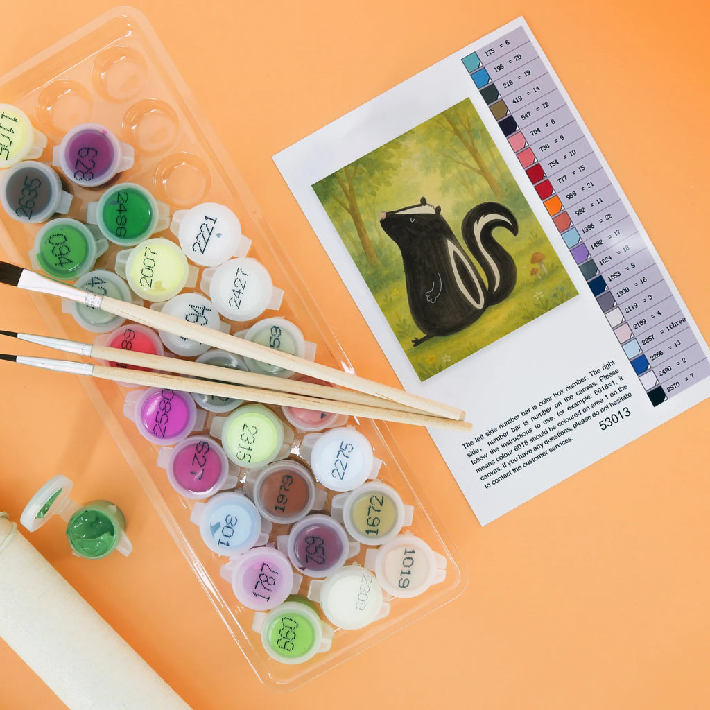 Malen nach Zahlen Stinktier Sitzen Design Kreativität, Malen nach Zahlen, Baseln, Künstler, Malen, Kunstwerk, DIY, Bastelidee, Ausmalbild, Stinktier, Skunk, Stinker, Raubtier, Besserwisser, Wildtier, Stinki, Spruch, Büro, Recht