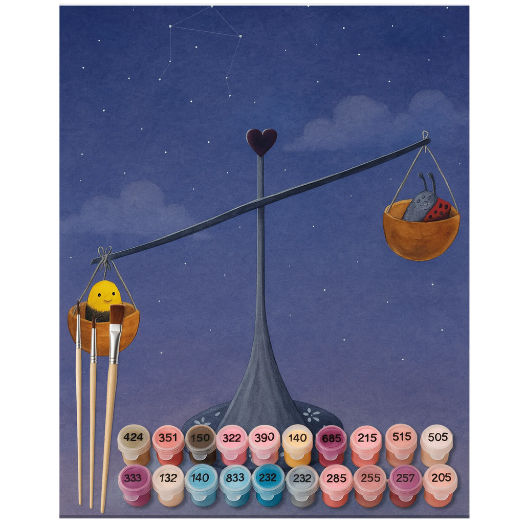 Paint by Numbers Star sign Scale Design constellations, birthdays, astrology, zodiac, date of birth, month of birth, gift September, birthday September, balance, birthday October, Libra zodiac sign, bumble bee, Libra, bee, ladybird, Libra gift, gift October