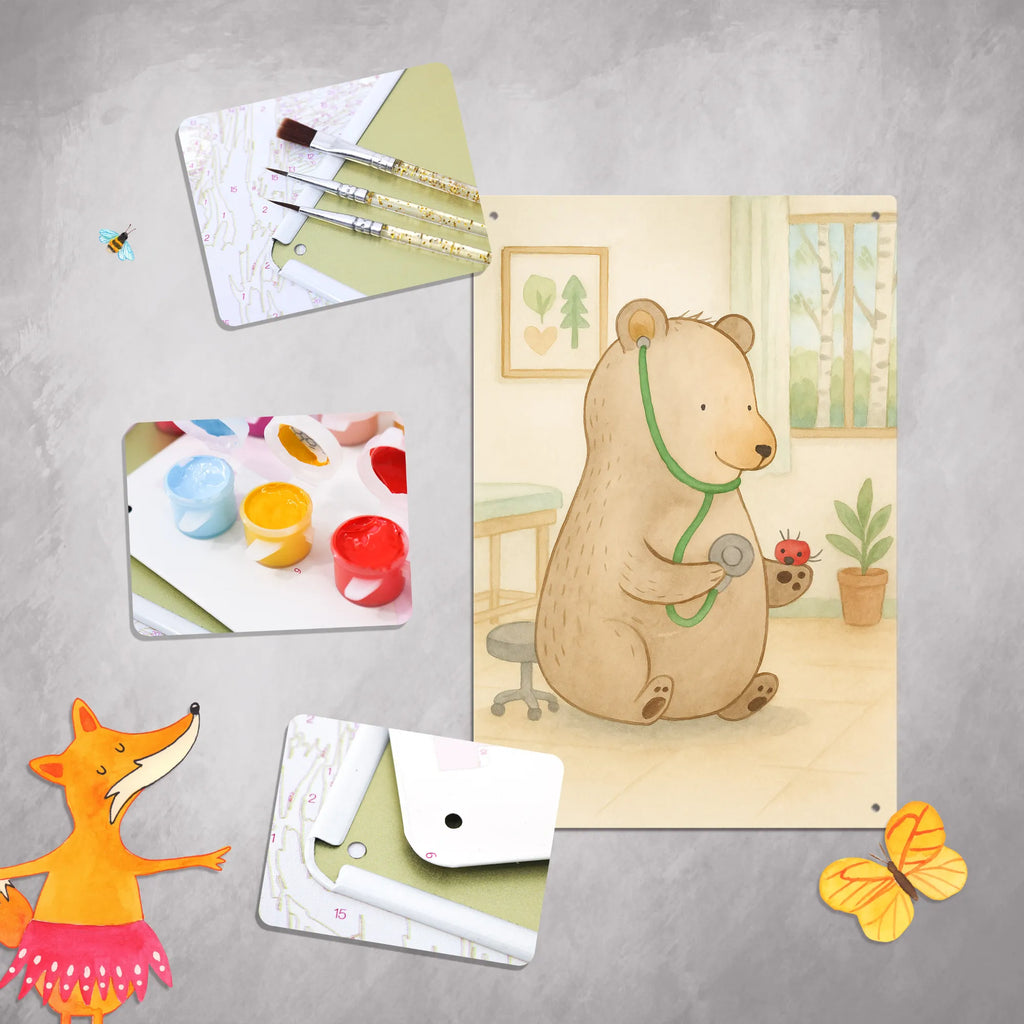 Malen nach Zahlen Metallschild Bär Arzt Design Kunstwerk, Bastelidee, Malen, Künstler, Ausmalbild, Baseln, DIY, Malen nach Zahlen, Kreativität, Bär, Teddy, Teddybär, Ärztin, Professorin, Doktor, Doktorin, Professor, Arzt