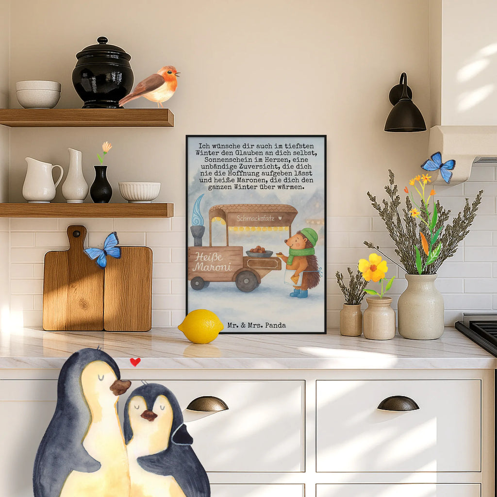 Poster hedgehog Chestnuts Design Winter, Christmas, Christmas time, snow