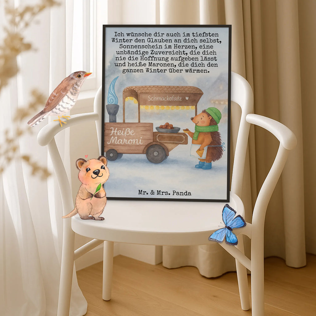 Poster hedgehog Chestnuts Design Winter, Christmas, Christmas time, snow