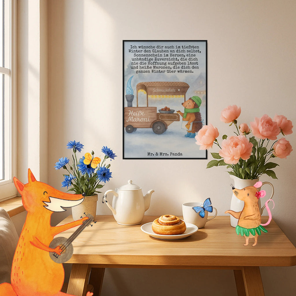 Poster hedgehog Chestnuts Design Winter, Christmas, Christmas time, snow