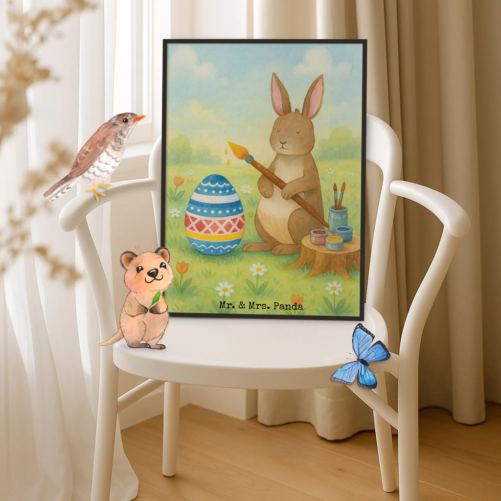 Poster Hare painting eggs Design Easter, Easter bunny, painted Easter eggs, rabbit, egg painting, Easter greetings, Easter egg, Happy Easter, Easter flower