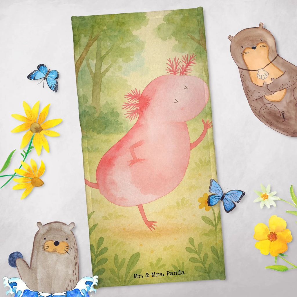 Badehandtuch Axolotl Tanzen Design Duschtuch, Badetuch, Strandtuch, Saunatuch, Kinder Handtuch, Axolotl, Molch, Axolot, Schwanzlurch, Lurch, Lurche, Dachschaden, Sterne, verrückt, Freundin, beste Freundin