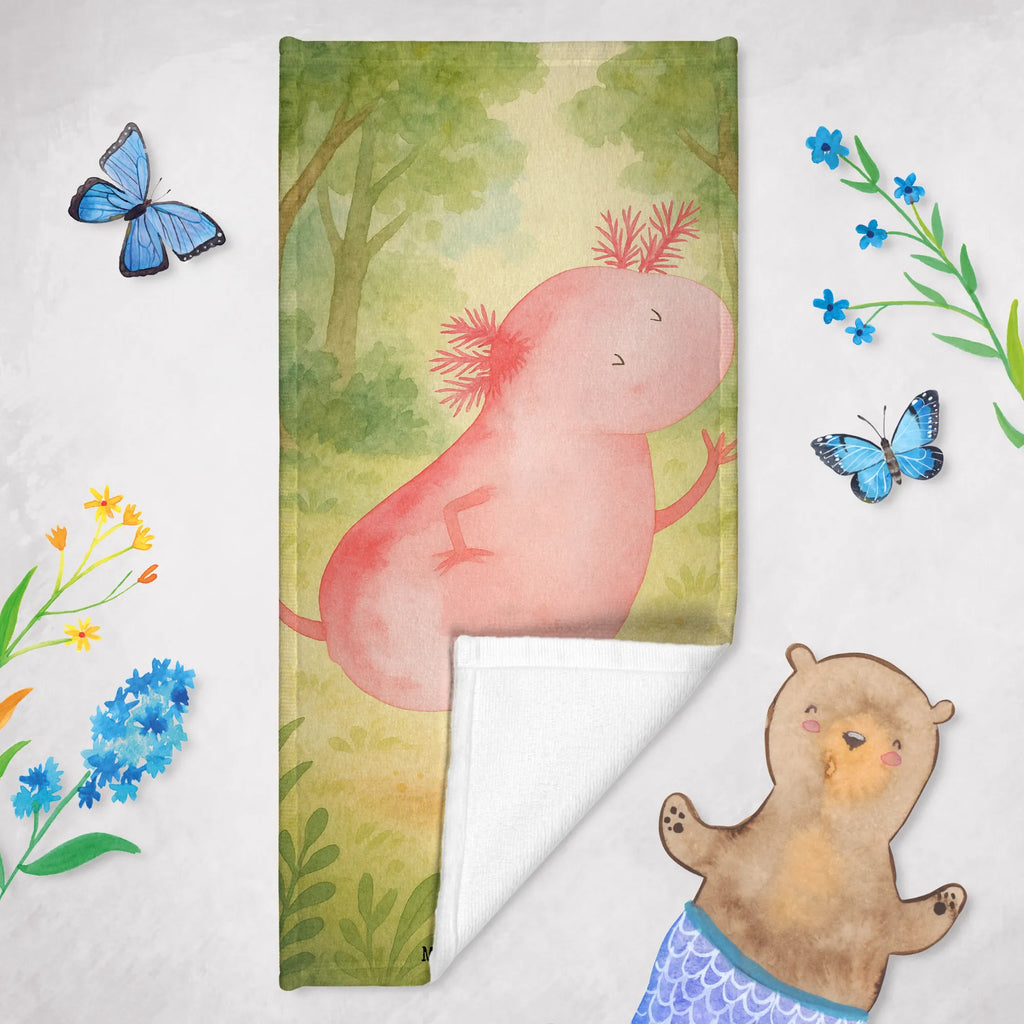 Badehandtuch Axolotl Tanzen Design Duschtuch, Badetuch, Strandtuch, Saunatuch, Kinder Handtuch, Axolotl, Molch, Axolot, Schwanzlurch, Lurch, Lurche, Dachschaden, Sterne, verrückt, Freundin, beste Freundin