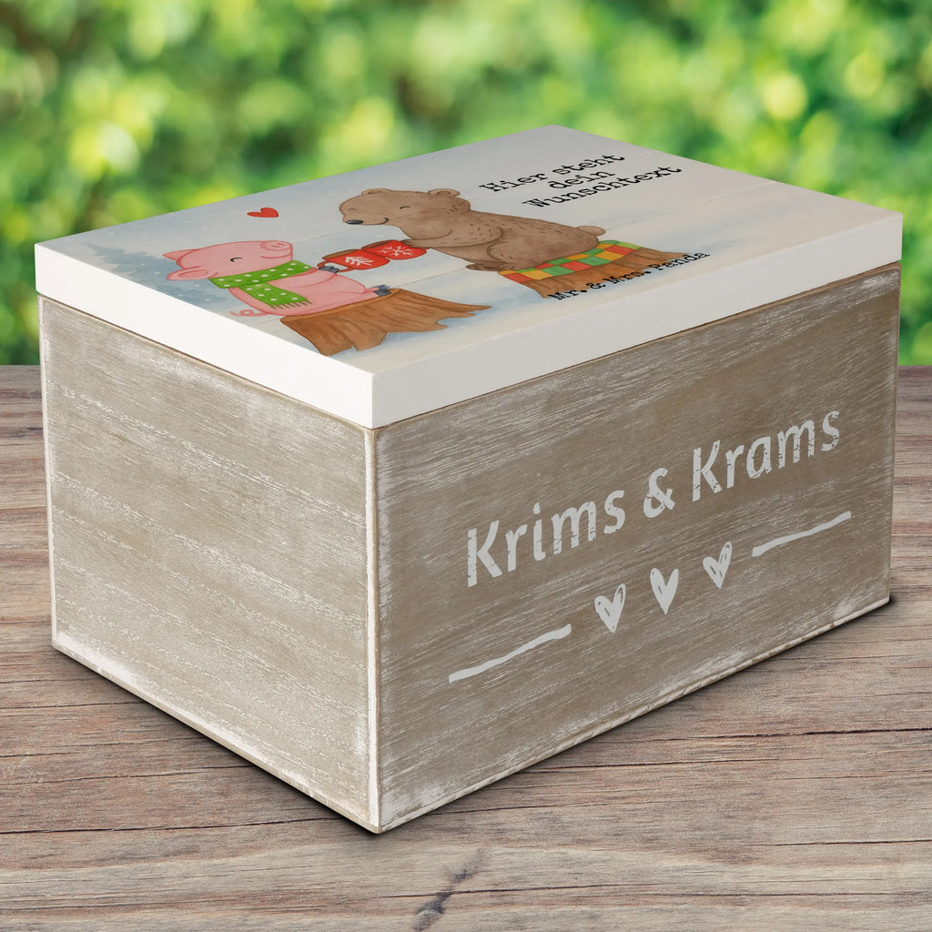 Personalised wooden chest Glowing Pig Bash Design Winter, Christmas, Christmas time, snow