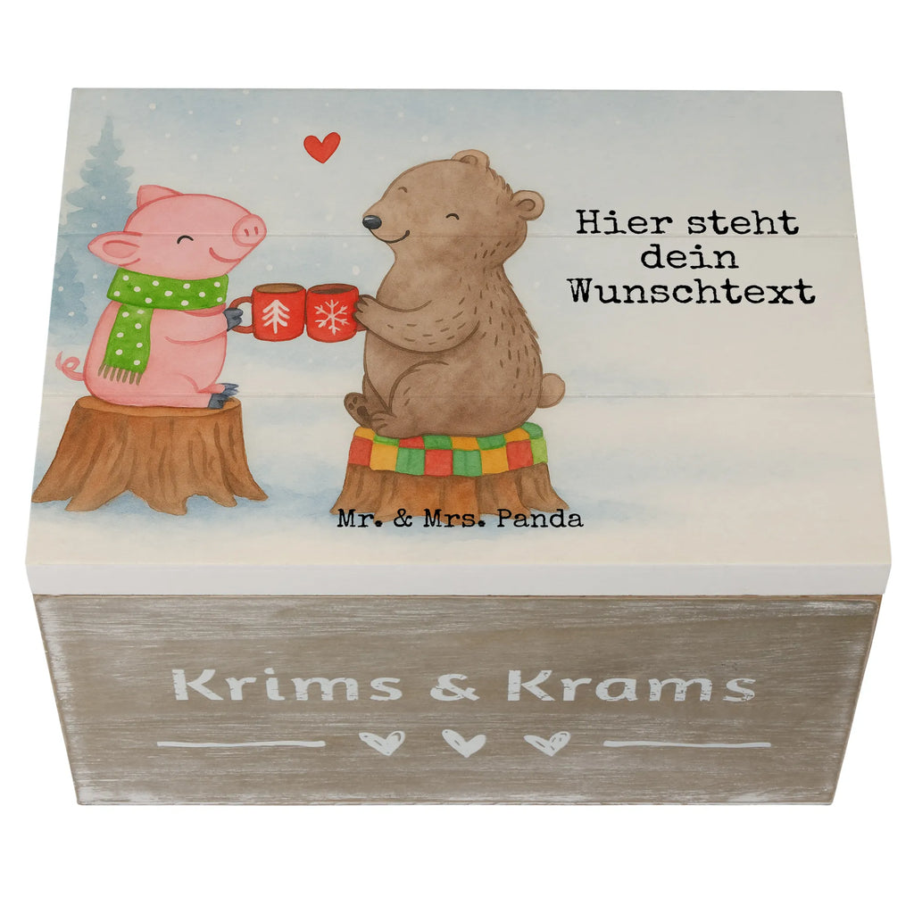 Personalised wooden chest Glowing Pig Bash Design Winter, Christmas, Christmas time, snow