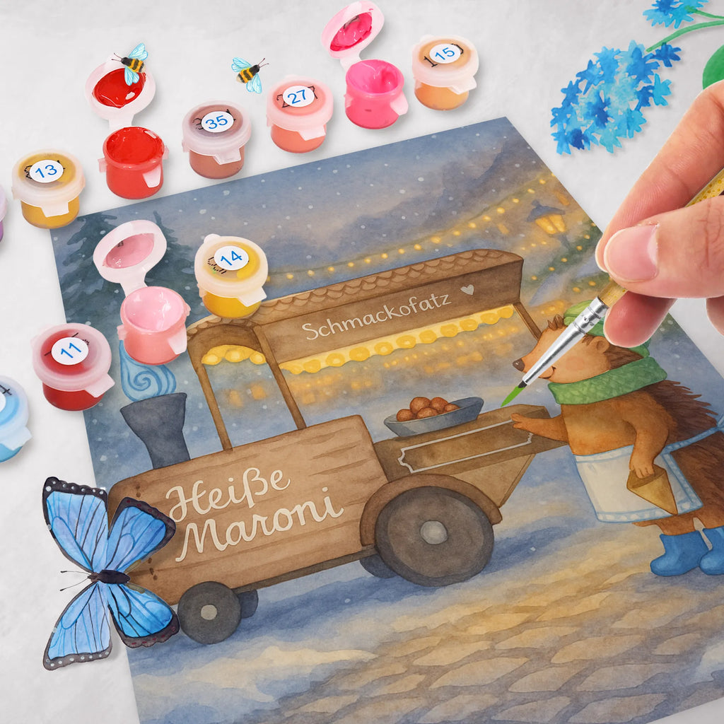 Malen nach Zahlen Igel Maronen Design Künstler, DIY, Malen, Ausmalbild, Baseln, Malen nach Zahlen, Kunstwerk, Bastelidee, Kreativität, Winter, Weihnachten, Weihnachtsdeko, Nikolaus, Advent, Heiligabend, Wintermotiv, Weihnachtsmarkt, Kastanien, Duft, Maronen