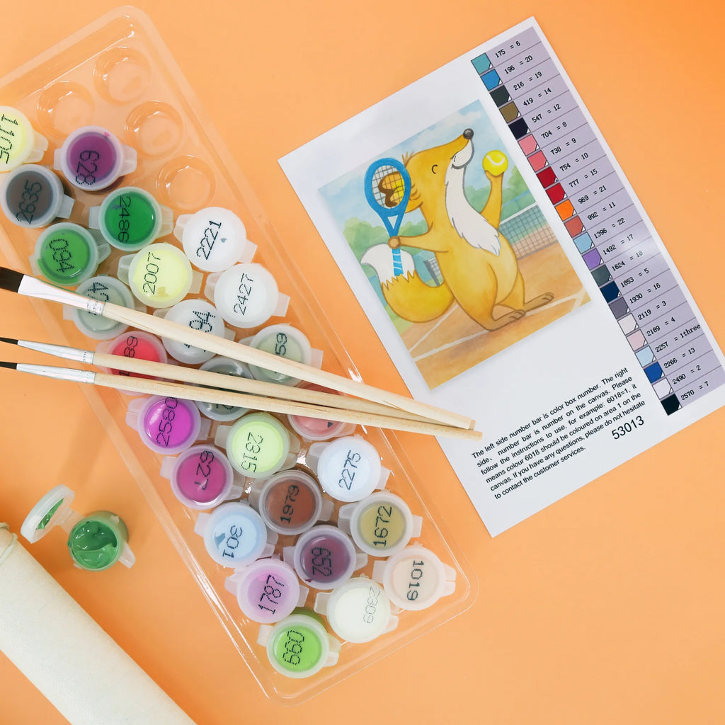 Paint by Numbers Fox play tennis Design Gift, sport, hobby, giving, thank you, award, profit, athlete, tennis club, tennis tournament, Playing tennis, ball sport