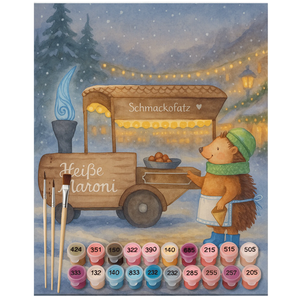 Malen nach Zahlen Igel Maronen Design Künstler, DIY, Malen, Ausmalbild, Baseln, Malen nach Zahlen, Kunstwerk, Bastelidee, Kreativität, Winter, Weihnachten, Weihnachtsdeko, Nikolaus, Advent, Heiligabend, Wintermotiv, Weihnachtsmarkt, Kastanien, Duft, Maronen