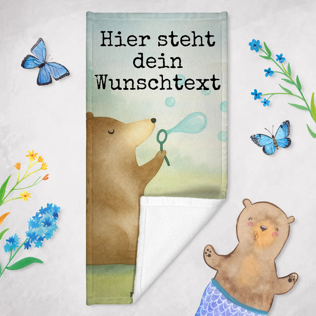 Personalisiertes Badehandtuch Bär Seifenblasen Design Strandtuch mit Namen, Personalisiertes Badetuch, Saunatuch mit Namen, Personalisiertes Handtuch, Duschtuch mit Namen, Kinder Handtuch mit Namen, Badetuch mit Namen, Bär, Teddy, Teddybär, Seifenblasen Bär Lustig Sein Glücklich Traurig Happy