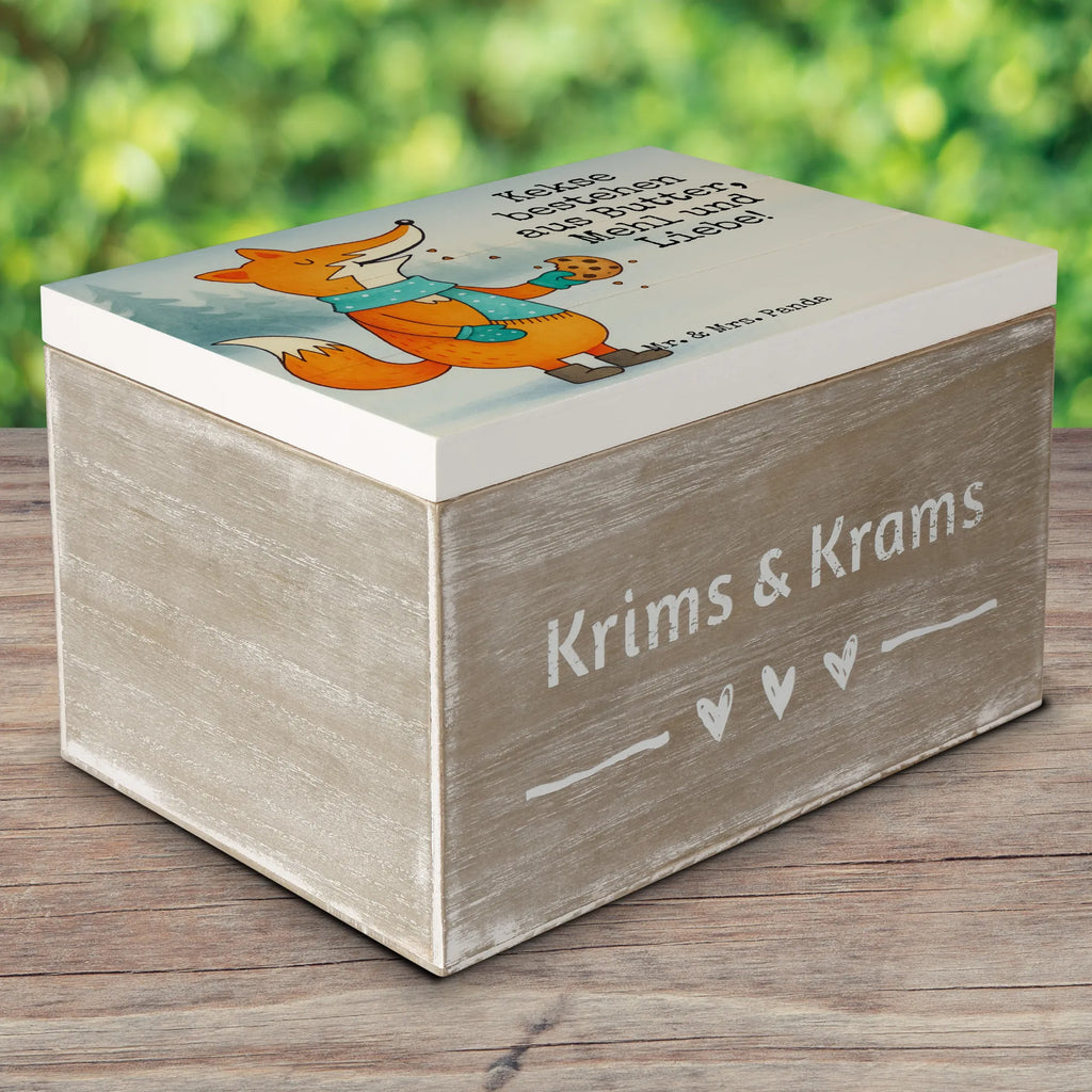 Holzkiste Fuchs Keks Design Truhe, Geschenkbox, Schatzkiste, Holzkiste, Erinnerungskiste, Erinnerungsbox, Dekokiste, Aufbewahrungsbox, Schatulle, Kiste, XXL, Geschenkdose, Fuchs, Winter, Plätzchen, Weihnachtszeit, Backen Spruch, Füchse, Liebe, Kekse, Küche Deko
