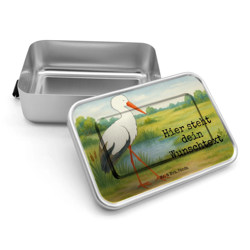 Spersonalizowany metalowy pojemnik na lunch Bocian Design Schule, Kindergarten, Brotdose mit Namen, Uni, Brotbox mit Namen, Brotbox, Brotdose, Geschenk mit Namen, Tiermotive, Gute Laune, lustige Sprüche, Tiere, Schwanger, Babybauch, Mutter, Storch, Baby, Mütter, Mutter werden, Schwangerschaft, Störche, Geburt