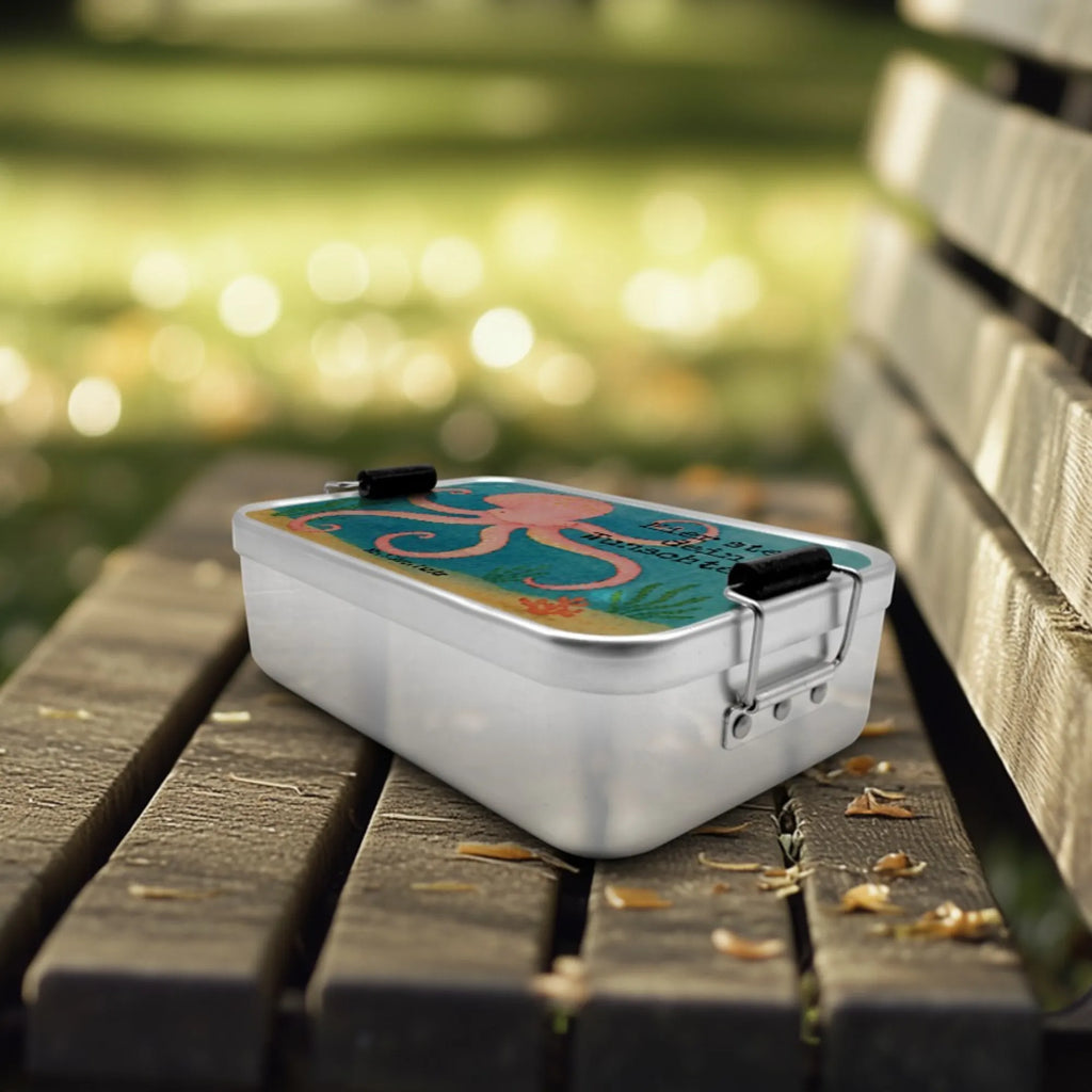Spersonalizowany metalowy pojemnik na lunch Ośmiornica Design Brotbox mit Namen, Kindergarten, Brotbox, Schule, Brotdose, Brotdose mit Namen, Geschenk mit Namen, Uni, Tiermotive, Gute Laune, lustige Sprüche, Tiere, Wasser, Tintenfisch, Arme, Meer, Meerestier, Krake, Ozean