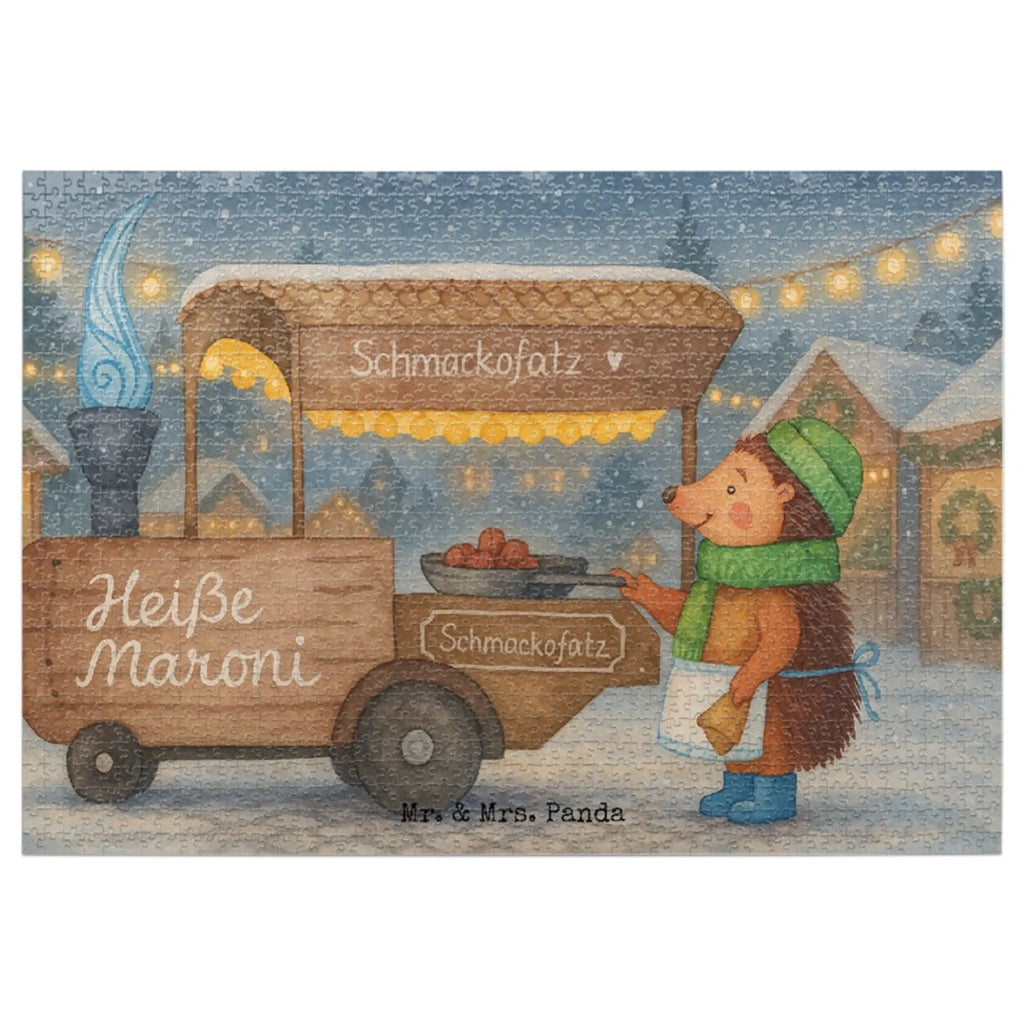 Puzzle Igel Maronen Design Puzzle, Winter, Weihnachten, Weihnachtsdeko, Nikolaus, Advent, Heiligabend, Wintermotiv, Maronen, Duft, Kastanien, Weihnachtsmarkt