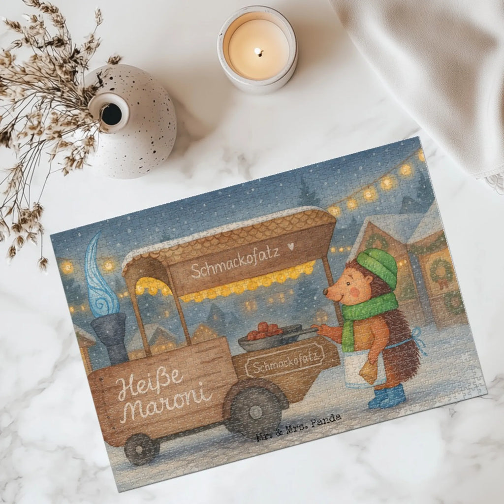 Puzzle Igel Maronen Design Puzzle, Winter, Weihnachten, Weihnachtsdeko, Nikolaus, Advent, Heiligabend, Wintermotiv, Maronen, Duft, Kastanien, Weihnachtsmarkt