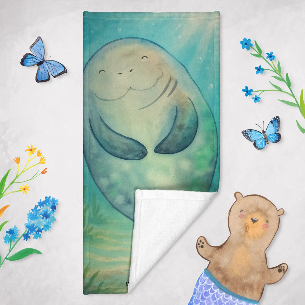 Badehandtuch Seekuh Happy Design Strandtuch, Duschtuch, Kinder Handtuch, Saunatuch, Badetuch, Meerestiere, Meer, Urlaub, Liebeskummer, Seekuh, Neuanfang, Neustart, Zufrieden, Selbstliebe, Seekühe, Freundin, Achtsamkeit, Respekt