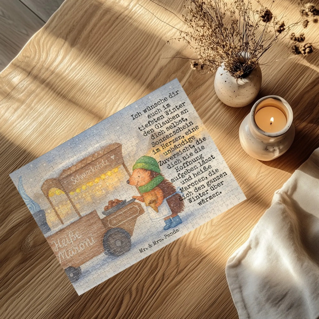 Puzzle Igel Maronen Design Puzzle, Winter, Weihnachten, Weihnachtsdeko, Nikolaus, Advent, Heiligabend, Wintermotiv, Maronen, Duft, Kastanien, Weihnachtsmarkt