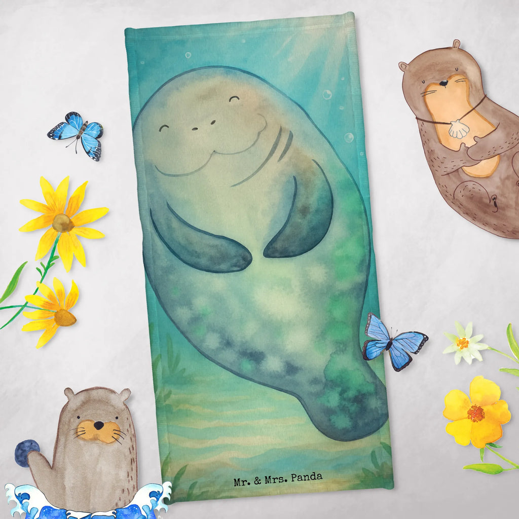 Badehandtuch Seekuh Happy Design Strandtuch, Duschtuch, Kinder Handtuch, Saunatuch, Badetuch, Meerestiere, Meer, Urlaub, Liebeskummer, Seekuh, Neuanfang, Neustart, Zufrieden, Selbstliebe, Seekühe, Freundin, Achtsamkeit, Respekt