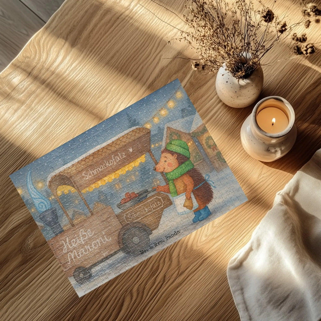 Puzzle Igel Maronen Design Puzzle, Winter, Weihnachten, Weihnachtsdeko, Nikolaus, Advent, Heiligabend, Wintermotiv, Maronen, Duft, Kastanien, Weihnachtsmarkt