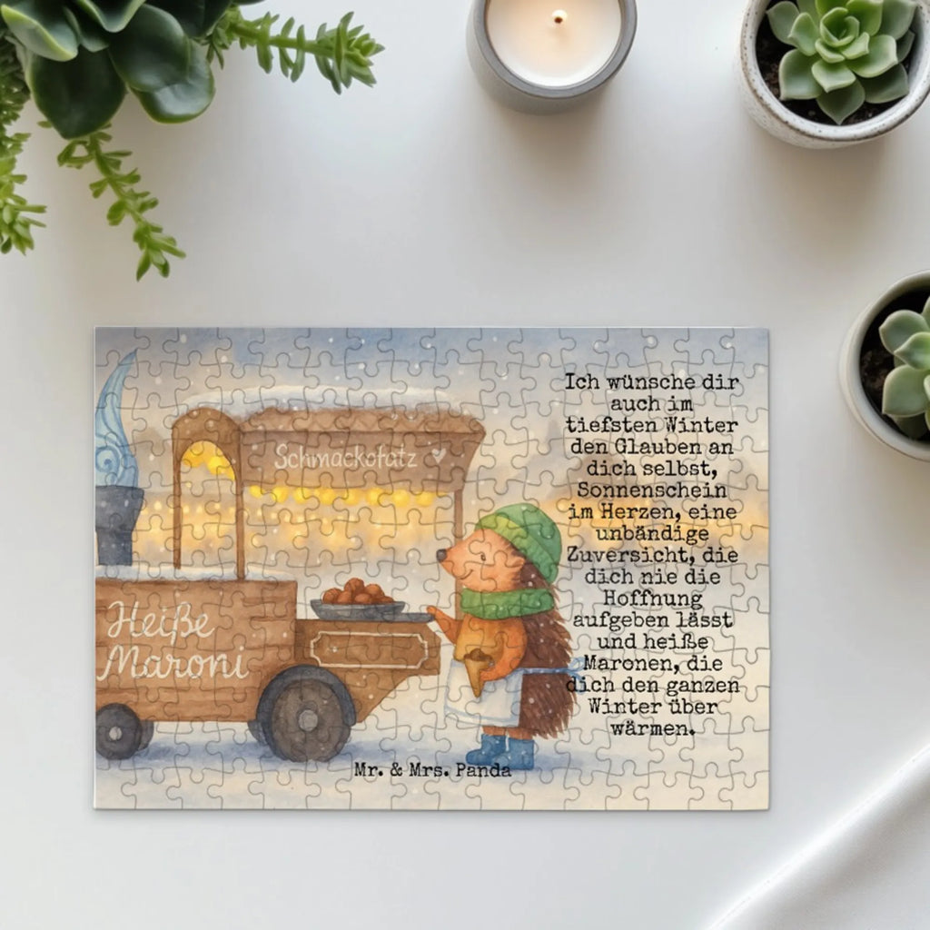 Puzzle Igel Maronen Design Puzzle, Winter, Weihnachten, Weihnachtsdeko, Nikolaus, Advent, Heiligabend, Wintermotiv, Maronen, Duft, Kastanien, Weihnachtsmarkt