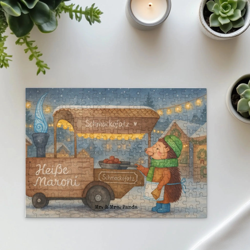 Puzzle Igel Maronen Design Puzzle, Winter, Weihnachten, Weihnachtsdeko, Nikolaus, Advent, Heiligabend, Wintermotiv, Maronen, Duft, Kastanien, Weihnachtsmarkt