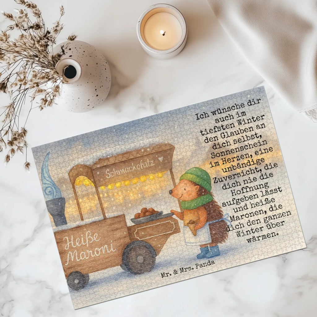 Puzzle Igel Maronen Design Puzzle, Winter, Weihnachten, Weihnachtsdeko, Nikolaus, Advent, Heiligabend, Wintermotiv, Maronen, Duft, Kastanien, Weihnachtsmarkt