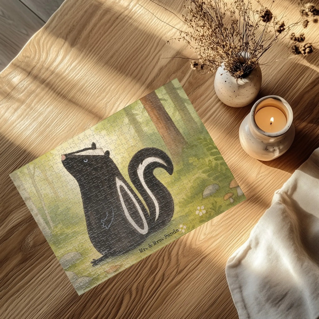 Puzzle Stinktier Sitzen Design Puzzle, Stinktier, Skunk, Wildtier, Stinki, Besserwisser, Stinker, Raubtier, Büro, Recht, Spruch